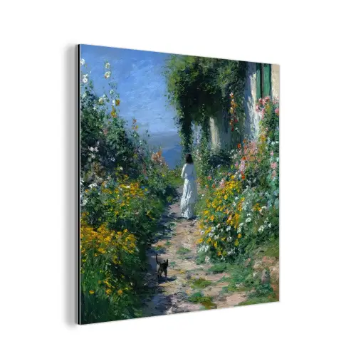 Kat - Vrouw - Bloemen - Huis aluminium wit klein -3d