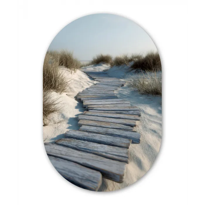 Pad - Planken - Duinen - Gras Wandcirkel Ovaal Glas middel -3d