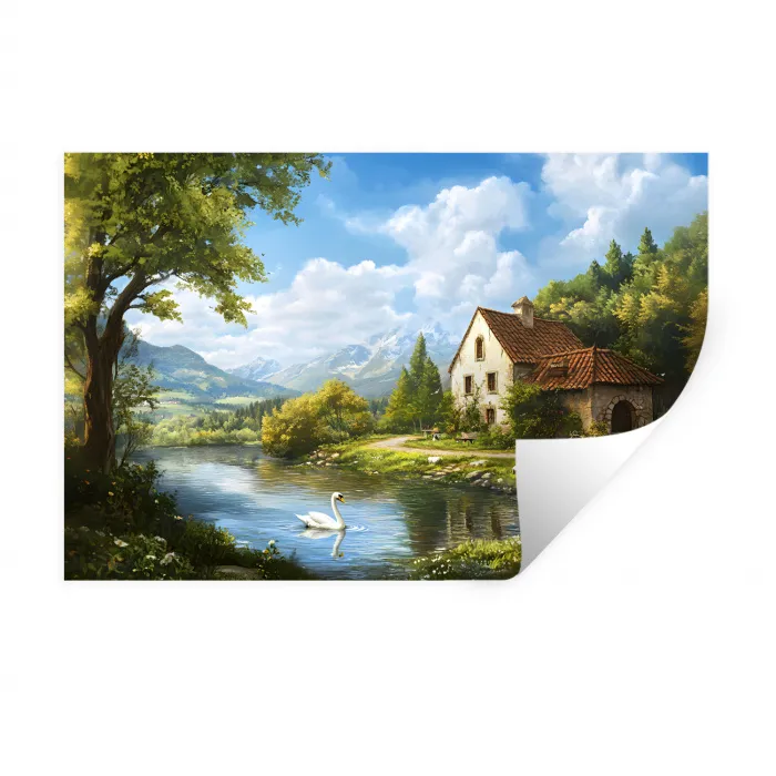 Zwaan - Bomen - Rust Muursticker klein -3d