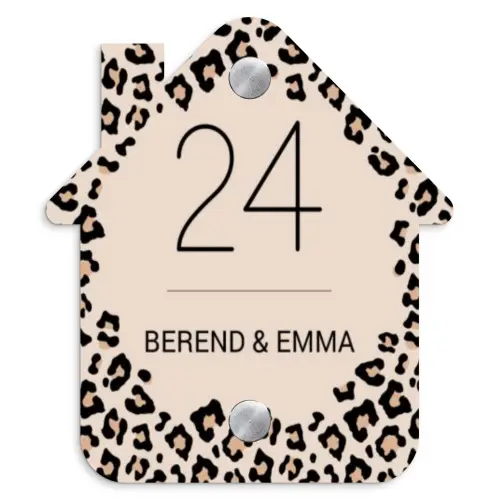 Beige luipaardprint - Klassiek Naambord Huisje klein -3d