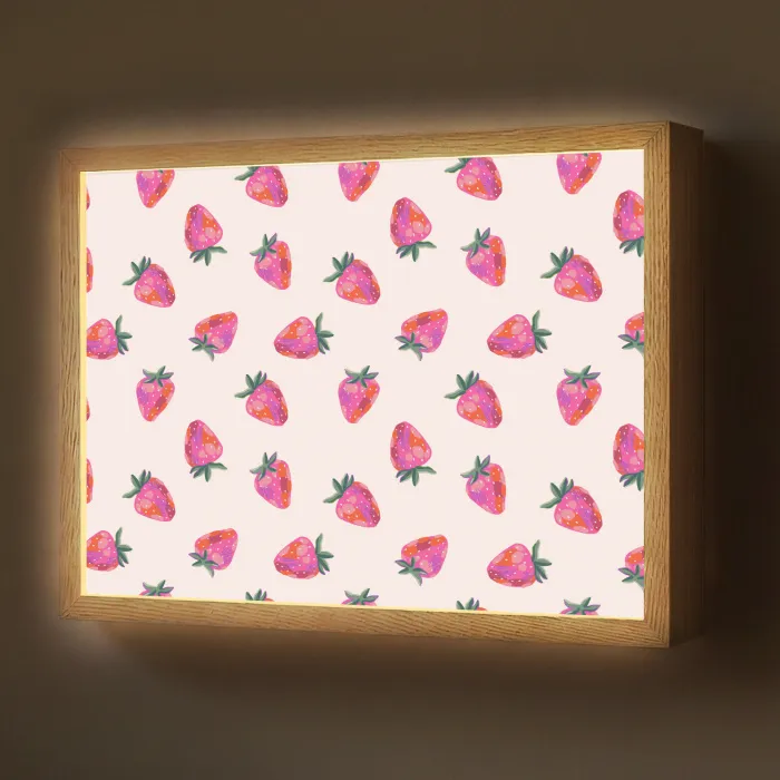 Aardbeien - Rood - Roze - Patroon Light Box met batterij (Wandlamp) middel 907 -z3d_website