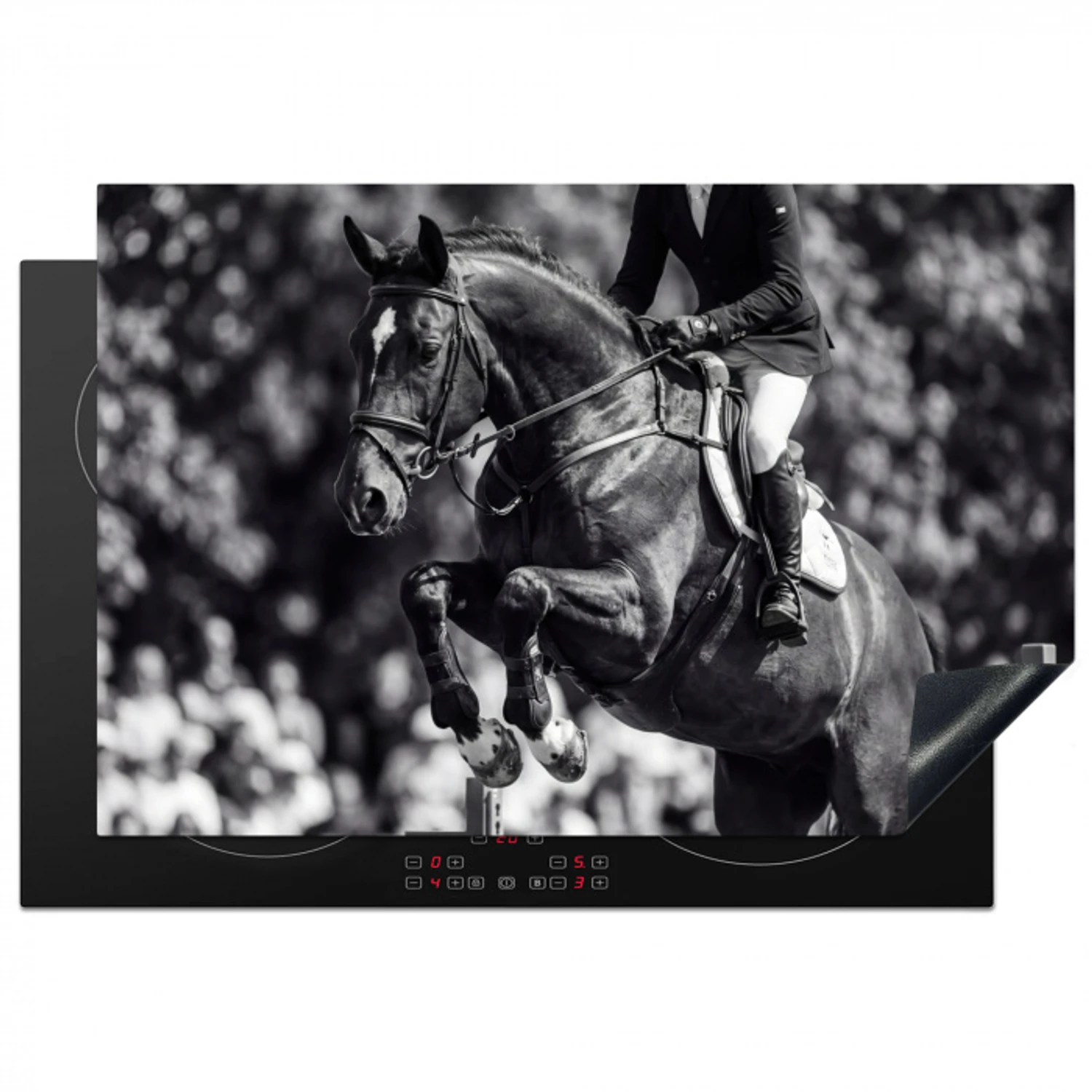 Springen - Paard - Zwart - Wit Inductie beschermer vinyl 3mm klein -3d