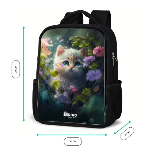 Kitten verstopt achter bloemen Rugzak - Zwart middel -productfoto_formaten