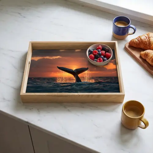 Walvis staart - Water - Zonsondergang Dienblad Rechthoek middel -sfeer2