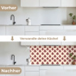 Botanisch - Patroon - Bordeaux keuken achterwand 2 middel 871 -voor-na_DE