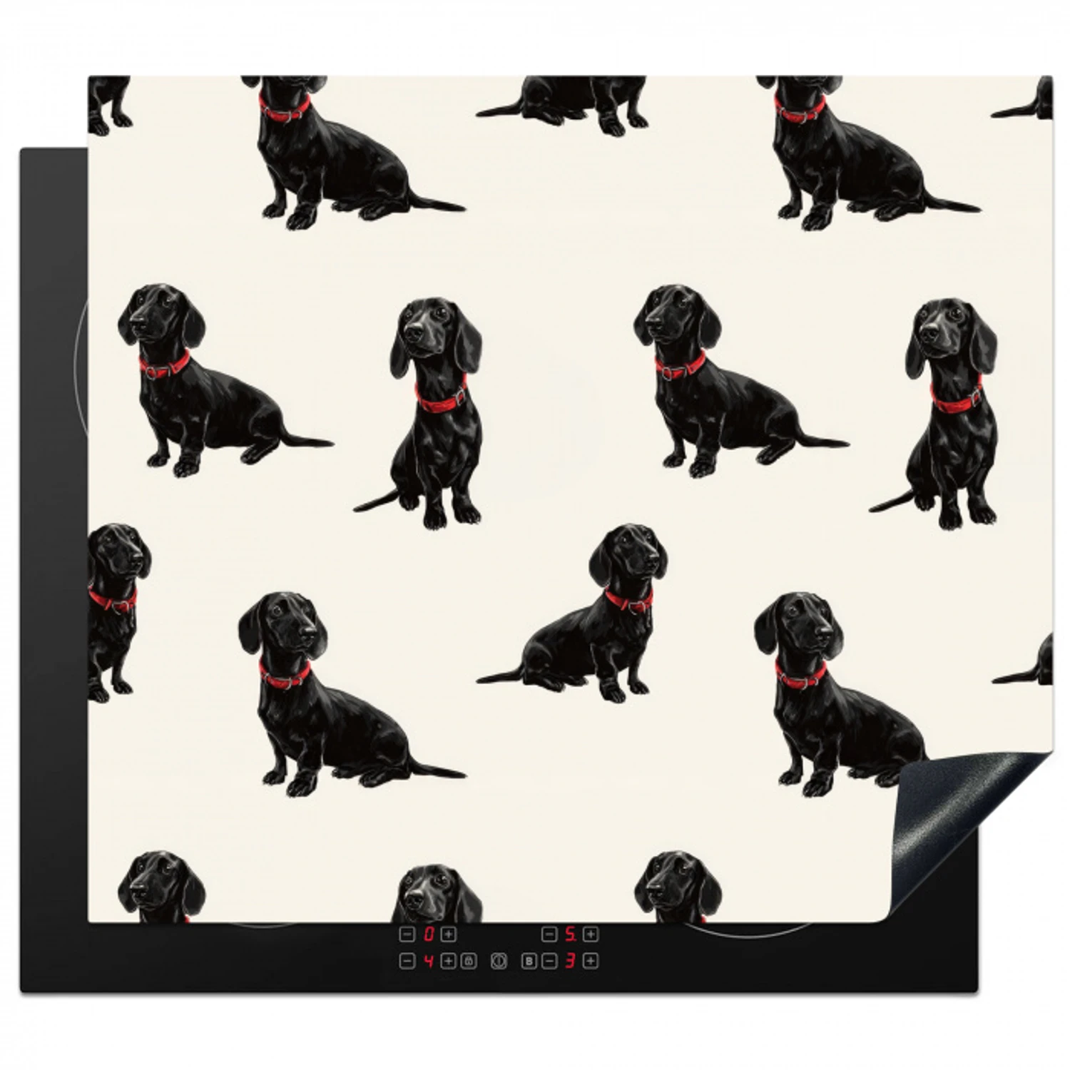 Hond - Patroon - Zwart Inductie beschermer vinyl 3mm middel 274 -3d