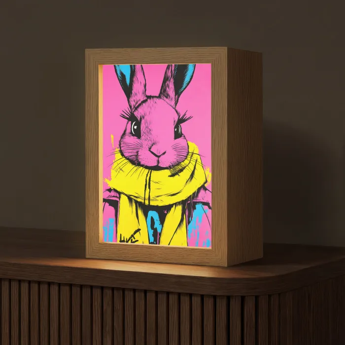Konijn - Felroze - Sjaal - Abstract Light Box met kabel (Tafellamp) klein -z3d_website