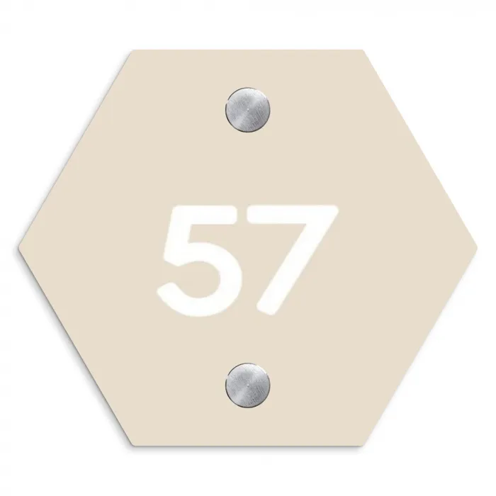 Effen - Beige - Traditioneel Naambord Hexagon klein -3d