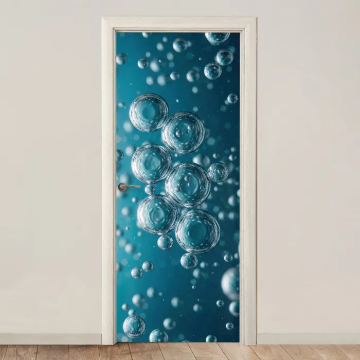 Luchtbellen - Dynamisch - Blauw deurposter klein -3d_beige