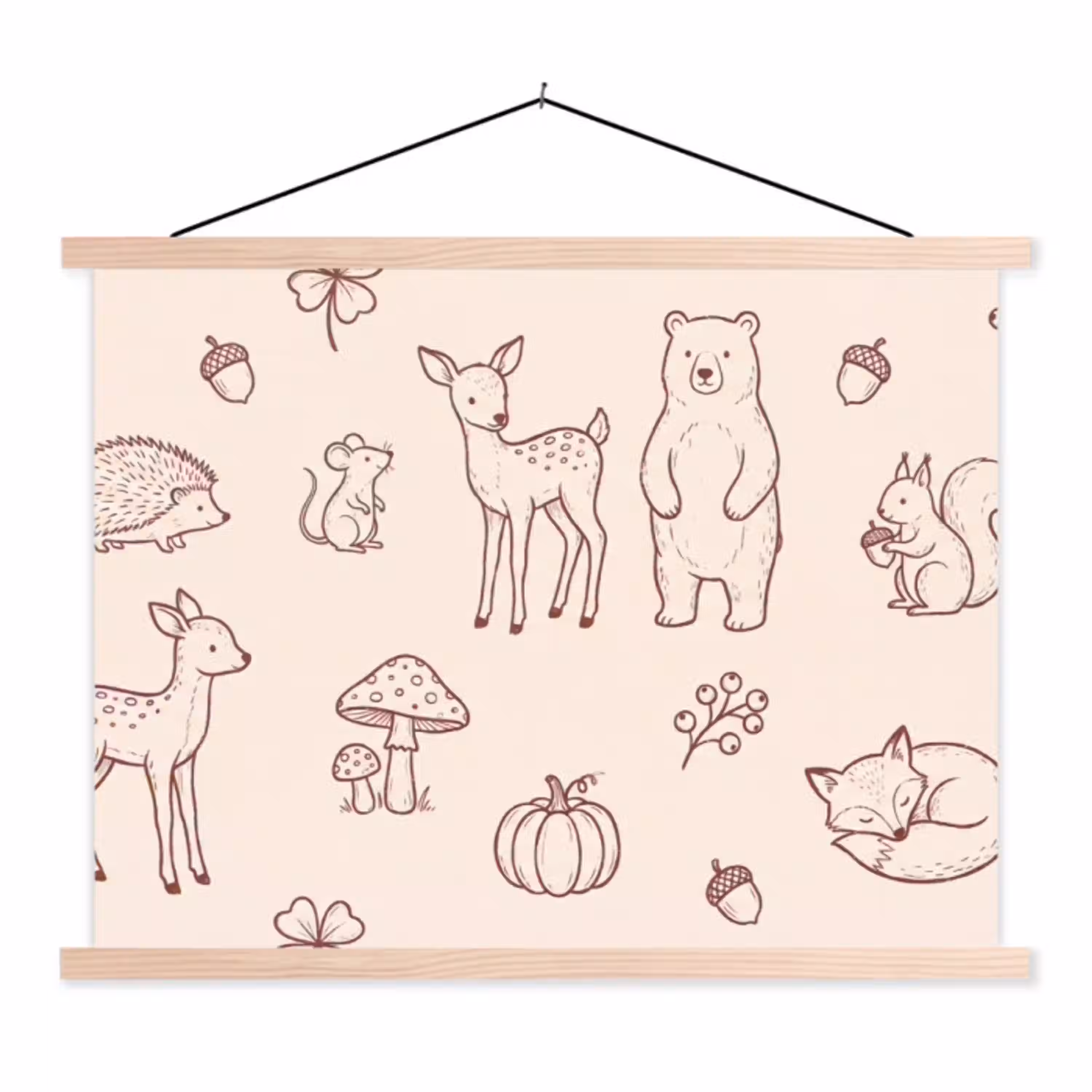 Dieren - Bos - Natuur - Schets - Patroon textielposter latten blank klein -3d