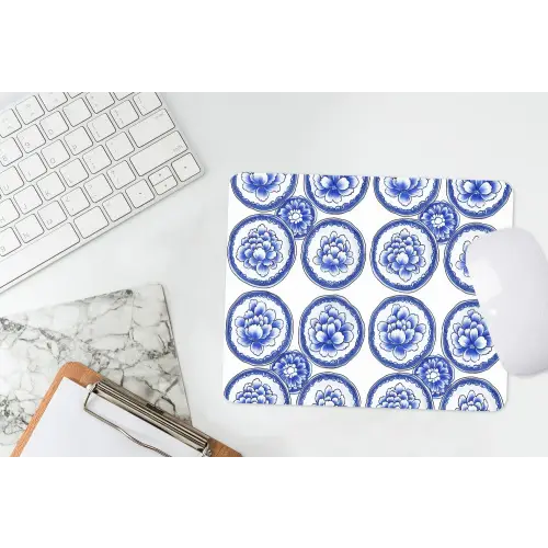 Cirkels - Bloemen - Blauw muismat rubber klein 262 -witbureau