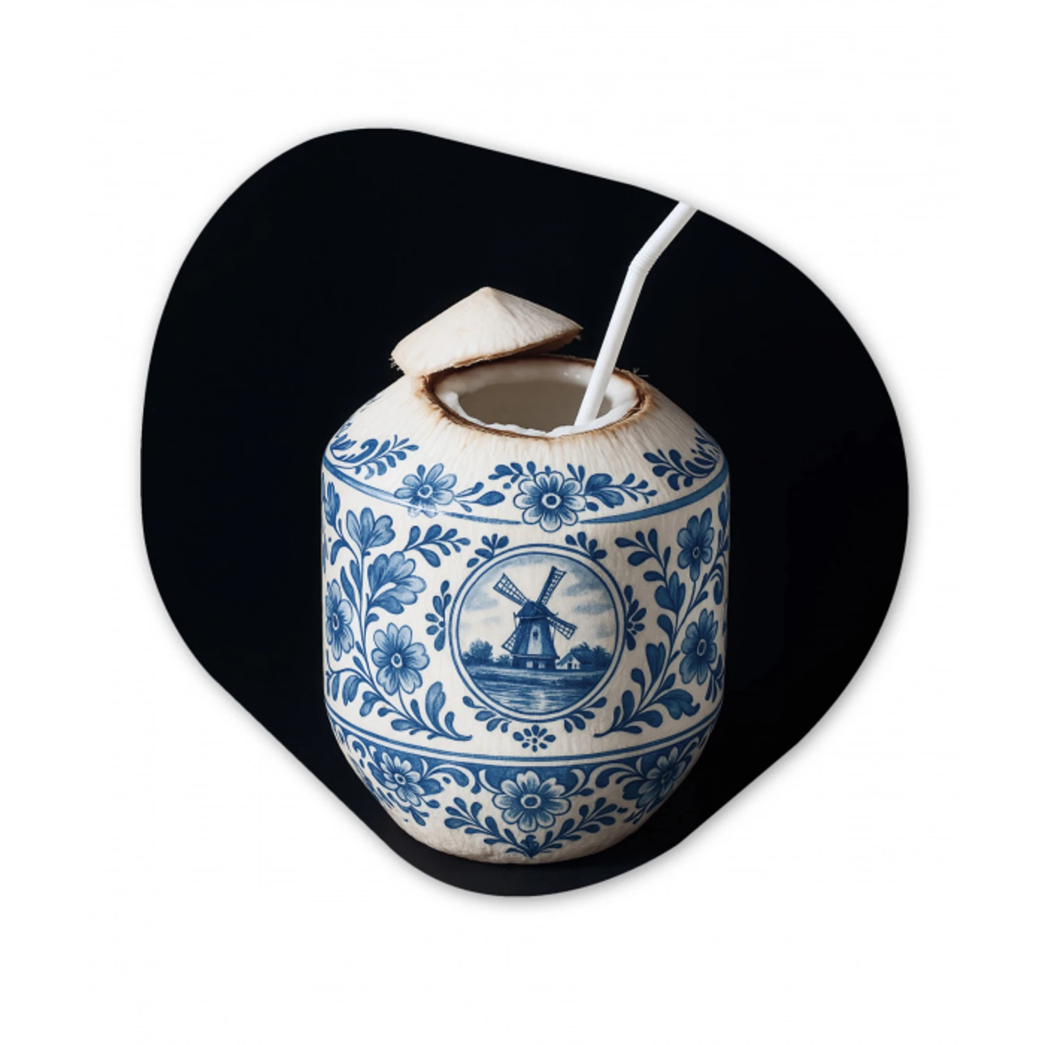 Kokosnoot - Eten - Delfts blauw - Drinken Wandcirkel Organisch Forex 3mm klein -3d