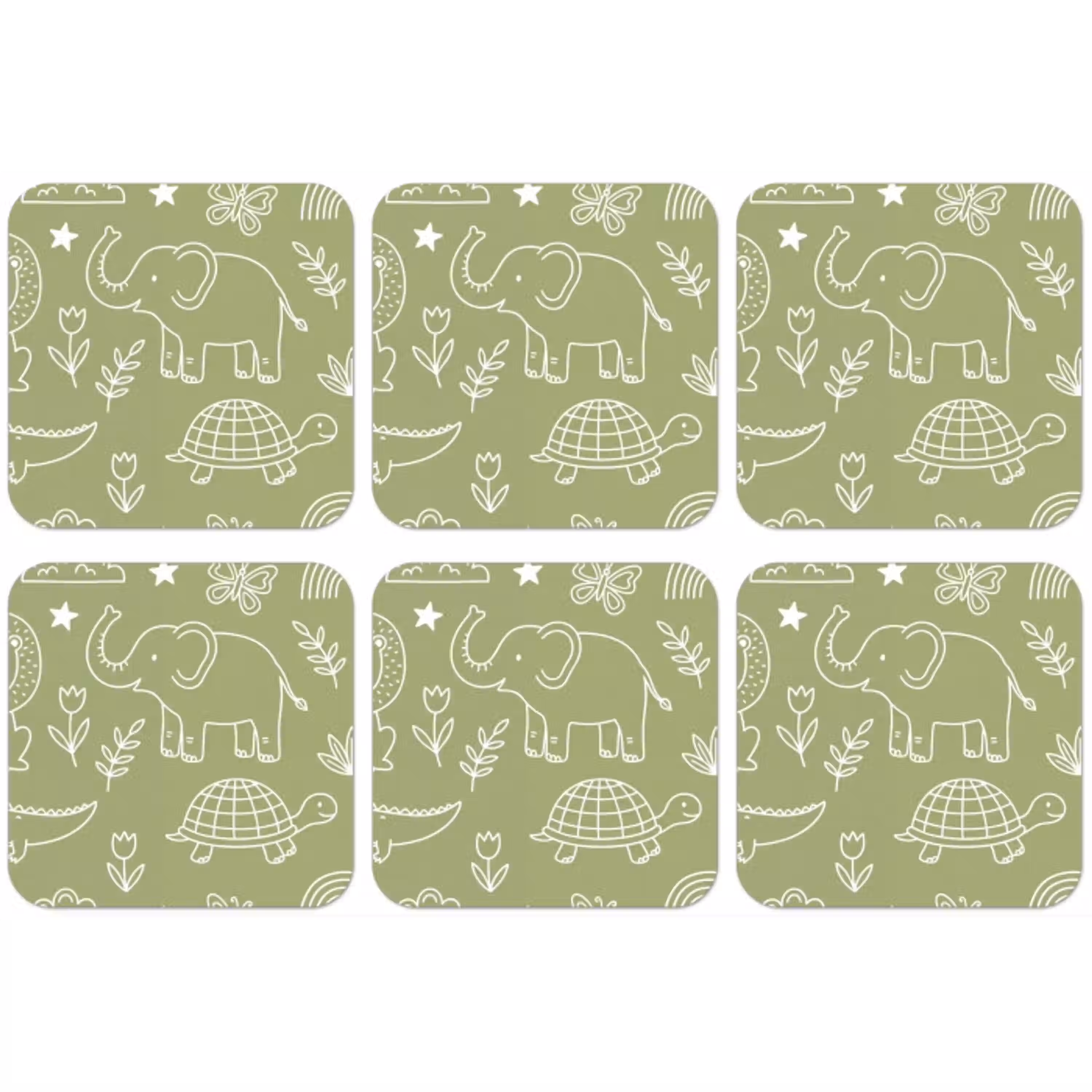 Dieren - Patroon - Illustratie - Natuur - Groen onderzetter kurk middel -zkaufland3dotto