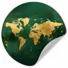Wereldkaart - Groen - Goud Wandcirkel behangsticker klein -3d