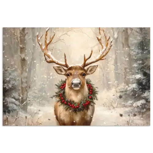 Kerst - Rendier - Winter - Krans poster papier klein -3d