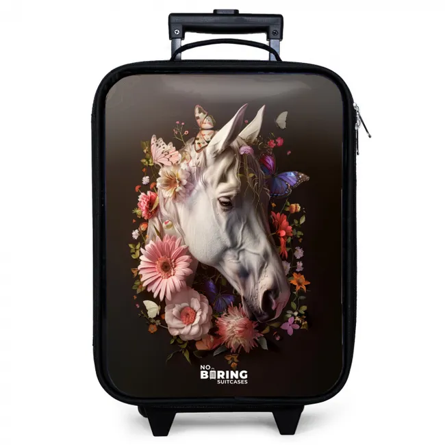 Wit paardenhoofd tussen kleurrijke bloemenkrans Kinderkoffer - Zwart klein -zzz_website3d