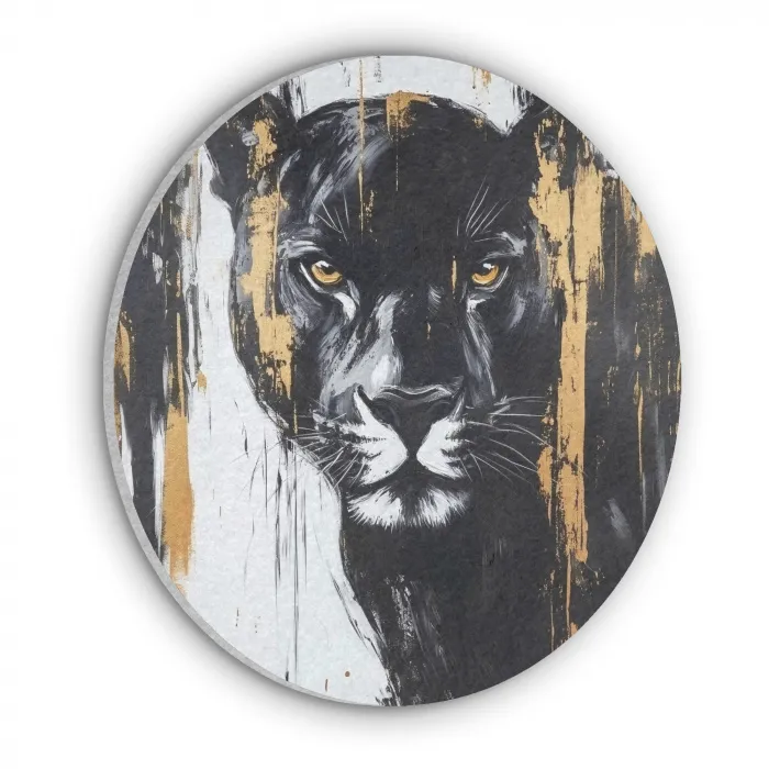 Panter - Zwart - Abstract - Verfstreken Akoestische PET Vilt - Rond klein -3d