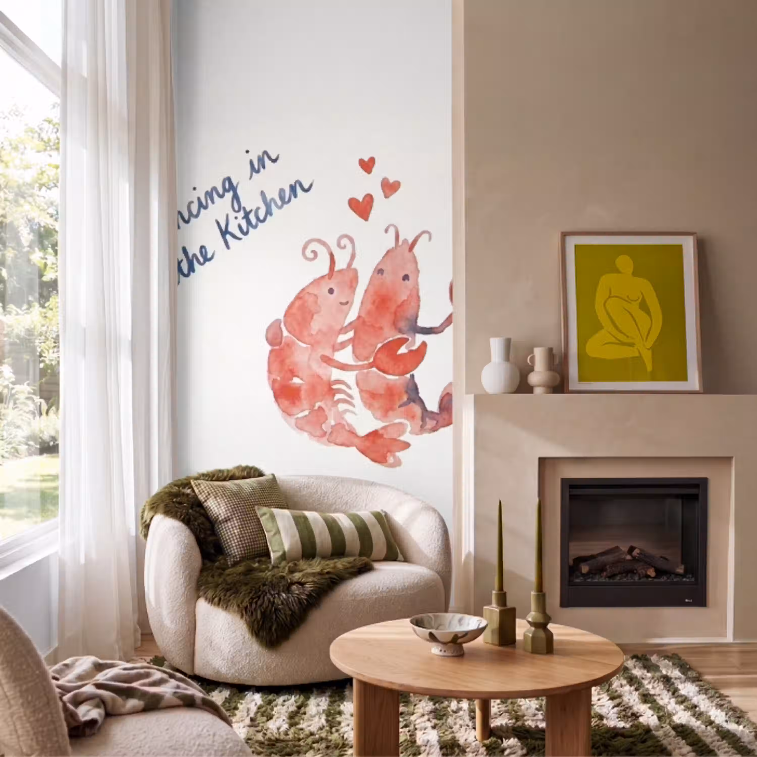 Dier - Dans - Liefde - Waterverf - Rood Behang Vlies klein -sfeer2