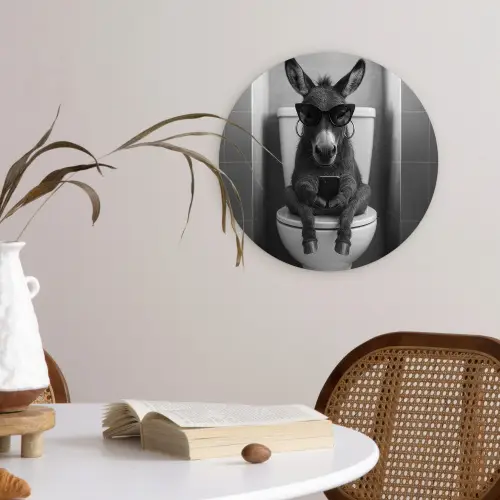 Ezel - Telefoon - Toilet - Zwart - Wit Wandcirkel kunststof plaat 5mm dik klein -sfeer4
