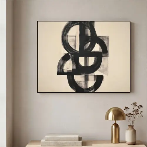 Cirkels - Lijnen - Vormen - Zwart Textielframe - compleet frame klein -sfeer2
