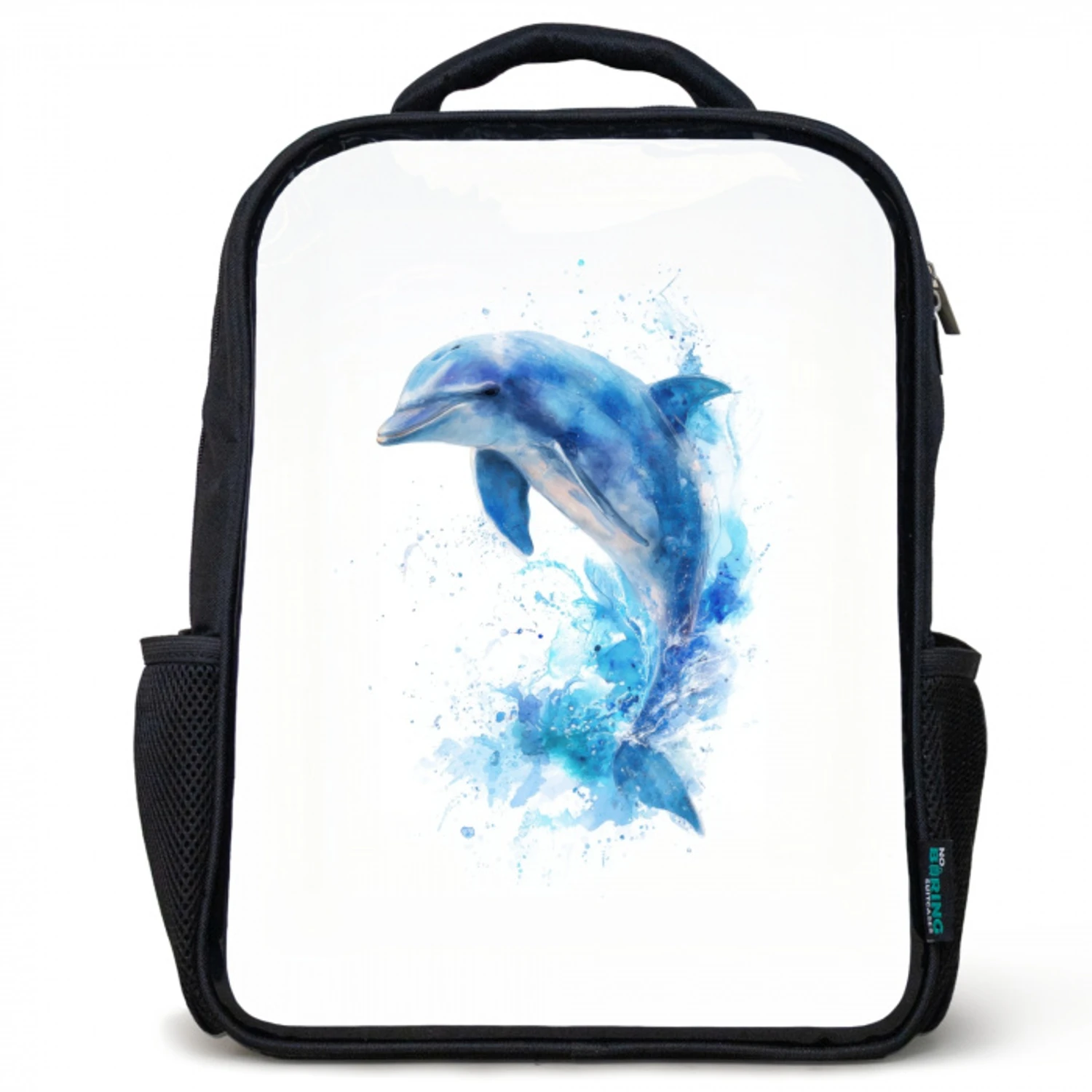 Springende dolfijn in aquarelspetters Rugzak - Zwart middel -3d