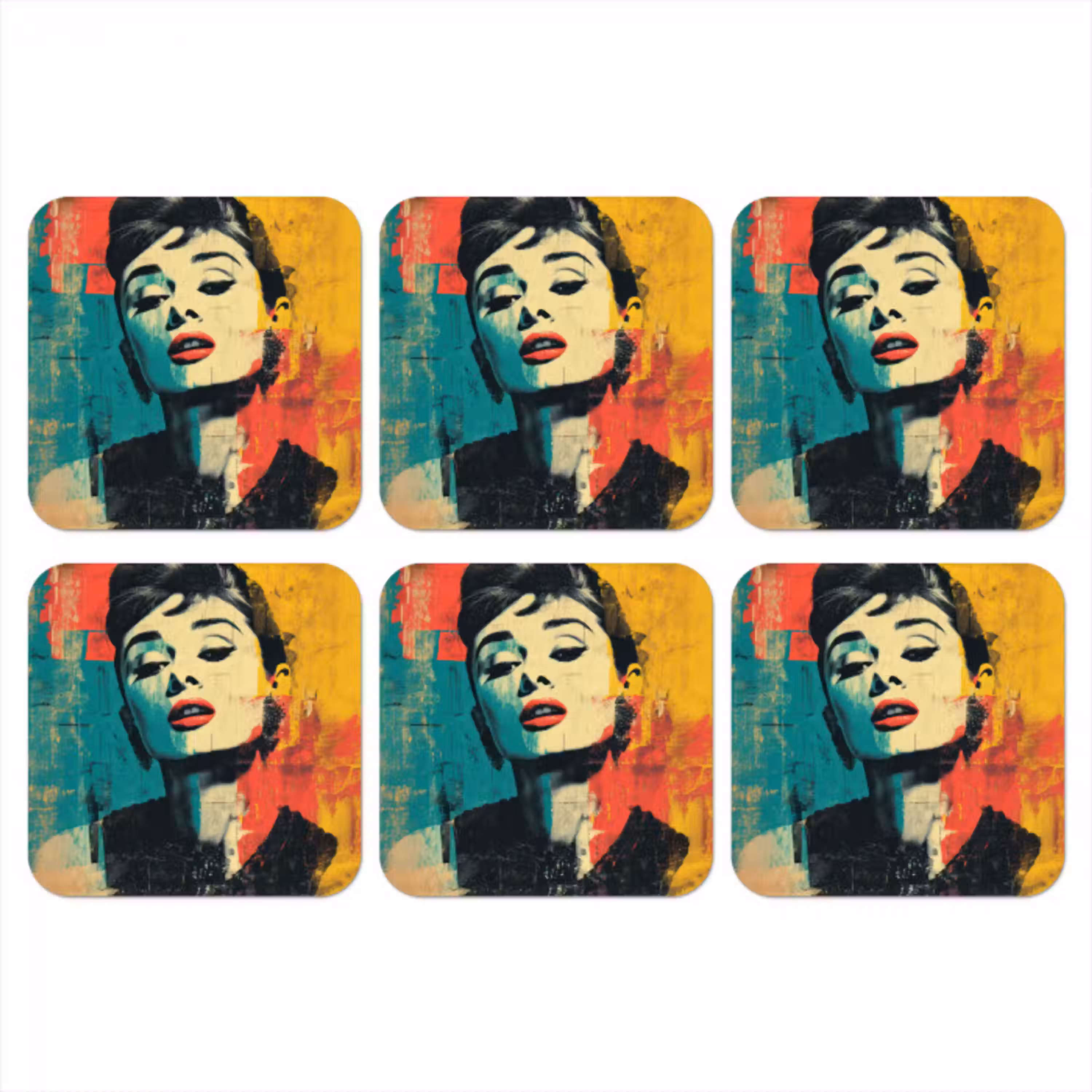 Vrouw - Rode lippen - Expressief - Grafisch onderzetter kurk middel -3d