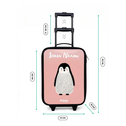 Pinguïn - Stippen - Roze - Minimalistisch Kinderkoffer - Zwart klein -productfoto_formaten