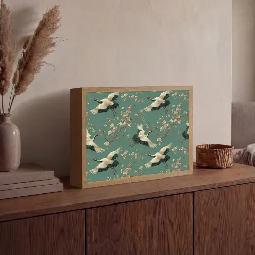 Kersenbloesem - Kraamvogels - Groen Light Box met batterij (Wandlamp) middel 907 -sfeer2