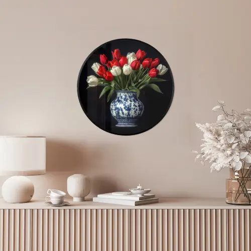 Rode - Bloemen - Tulpen - Vaas Fotolijst rond zonder passe partout klein -sfeer3