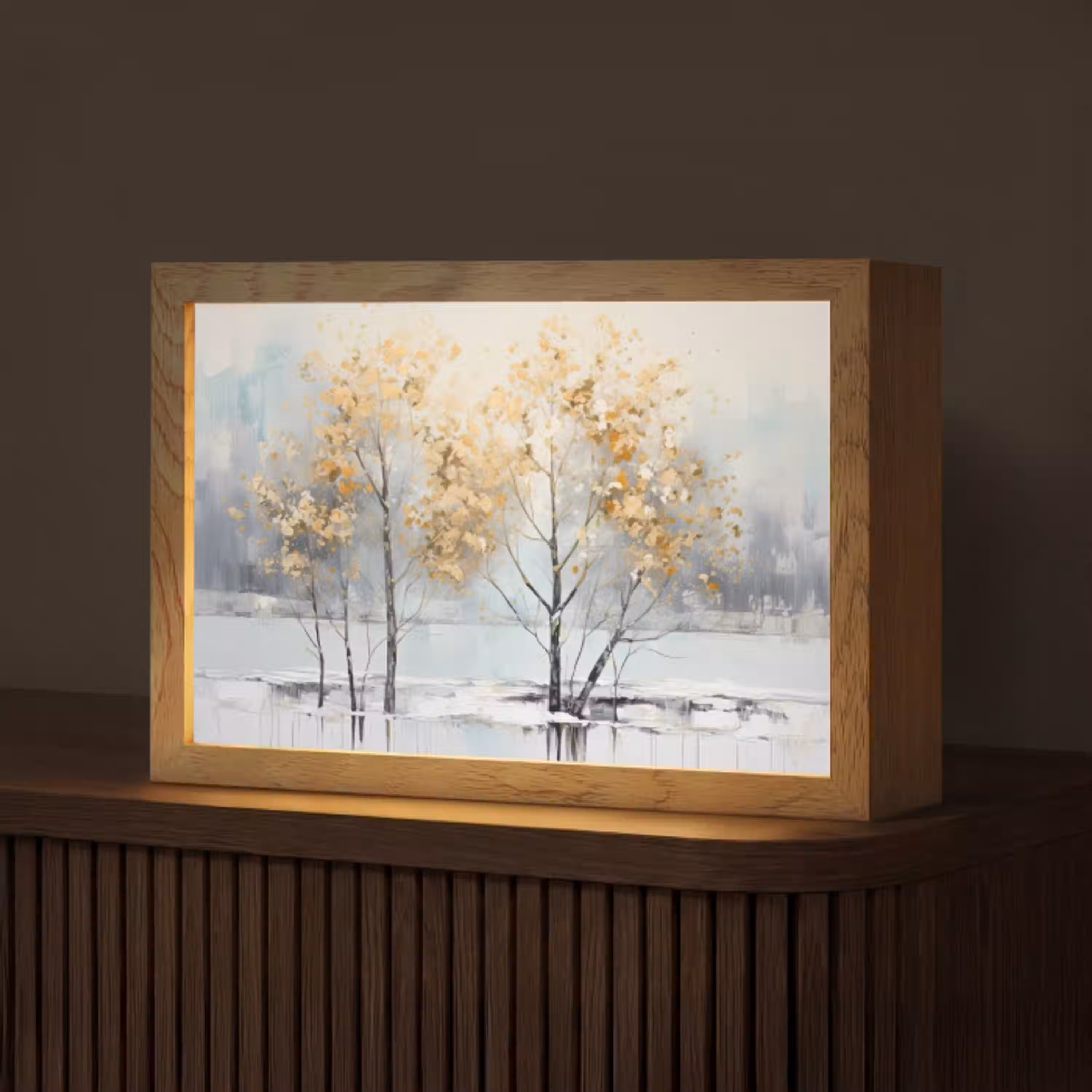 Winter - Bomen - Natuur - Acryl - Kunst Light Box met kabel (Tafellamp) klein -z3d_website