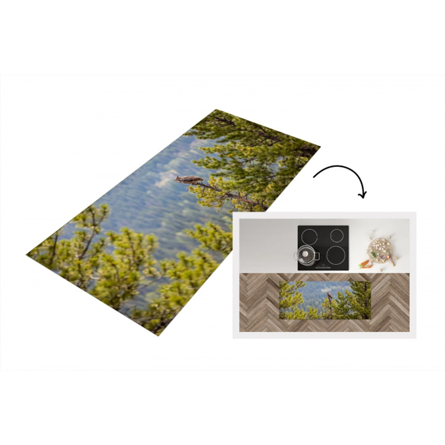 Uil - Oehoe - Bomen - Natuur Keukenloper - keukenmat middel -3d