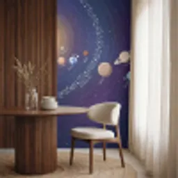 Planetenstelsel - Ruimte - Illustratie Behang Vinyl klein -sfeer1