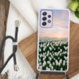 Tulpen - Landschap - Wit Hoesje Samsung Galaxy A52 5G met koord klein -sfeer4