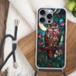 Uil - Mozaïek - Maan - Nacht Hoesje iPhone 16 Pro Max met koord klein -sfeer4