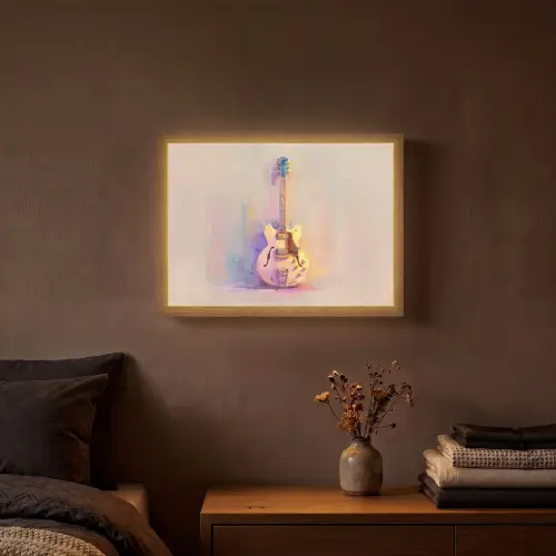 Gitaar - Pastel - Schilderachtig Light Box met batterij (Wandlamp) middel -sfeer4
