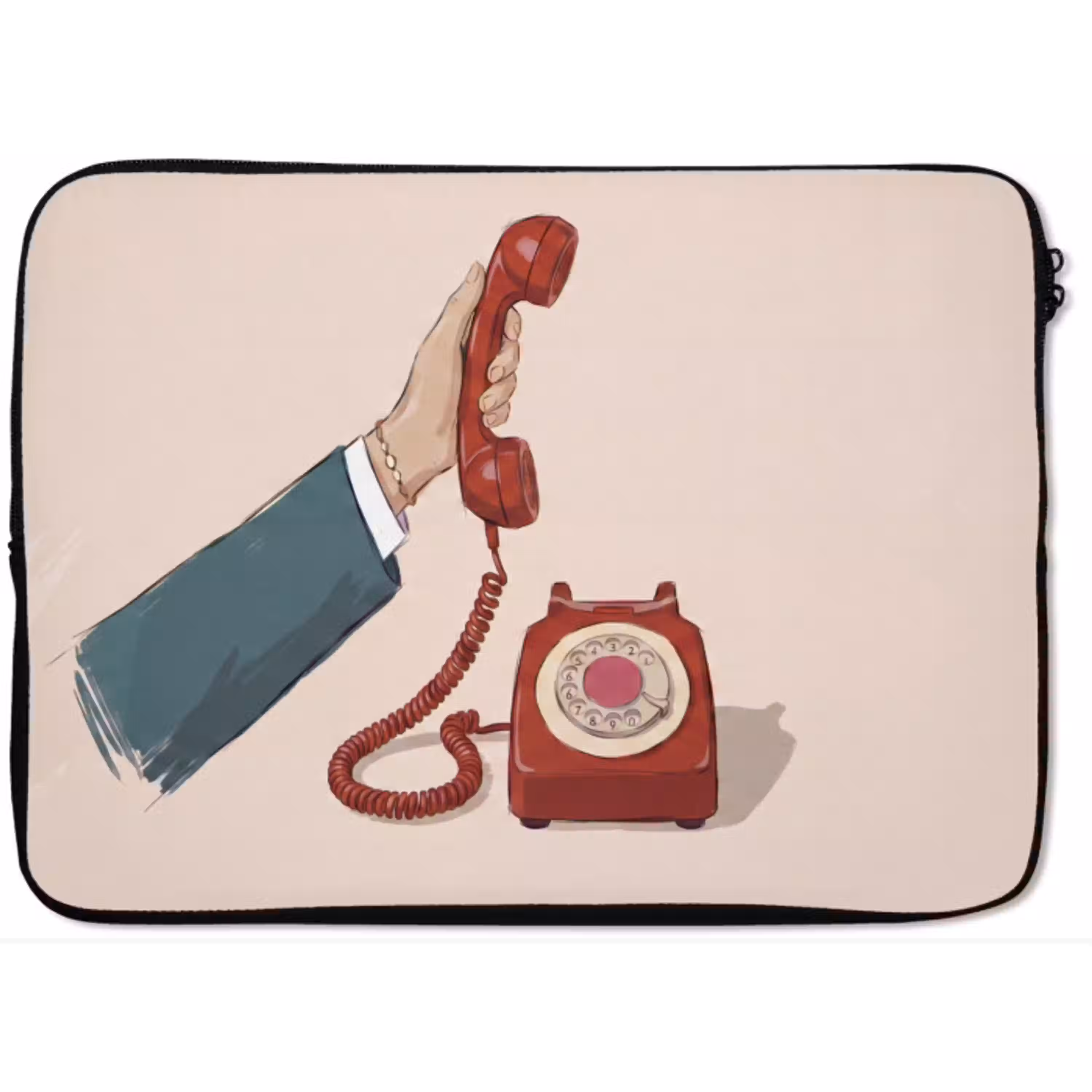 Telefoon - Hand - Vintage - Communicatie - Rood laptophoes neopreen klein -zkaufland3dotto