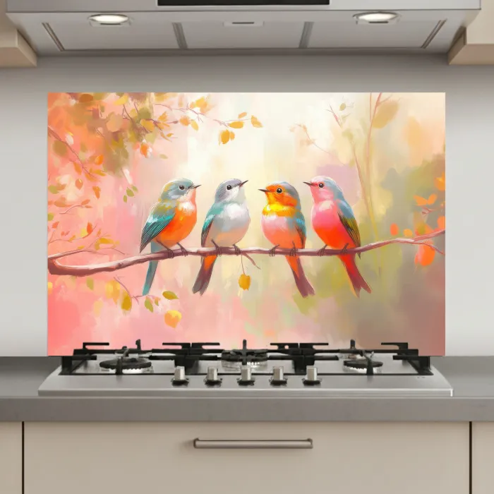 Vogels - Kleurrijk - Tak keuken achterwand spatscherm klein -3d_website