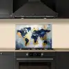 Wereldkaart - Blauw - Abstract keuken achterwand spatscherm klein -sfeer1