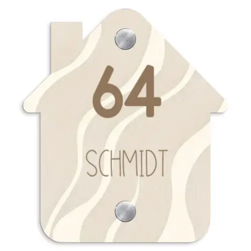 Beige golven - Modern Naambord Huisje klein -3d