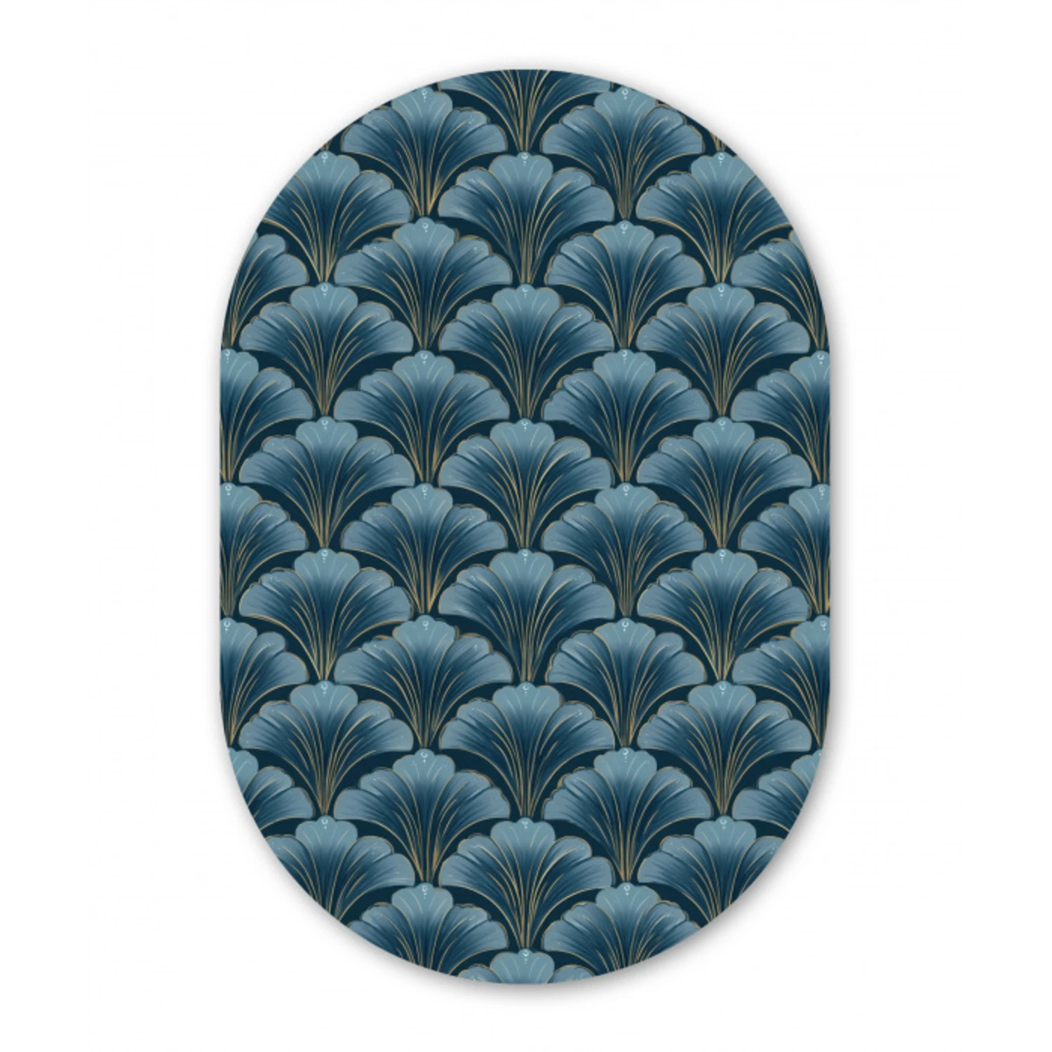 Patroon - Ginkgoblad - Blauw Wandcirkel Ovaal Forex klein 630 -3d
