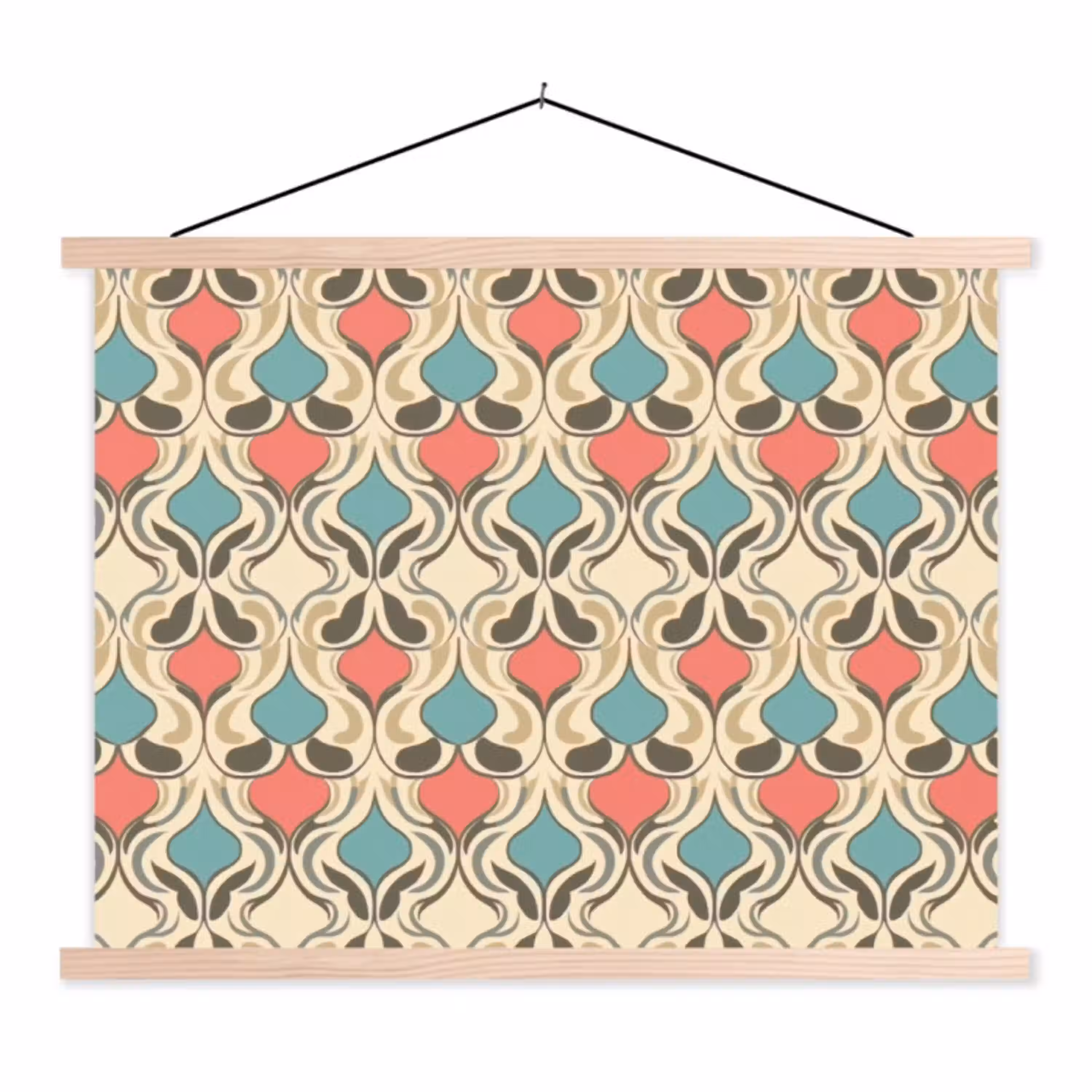 Barok - Retro - Kleurrijk textielposter latten blank klein 122 -3d