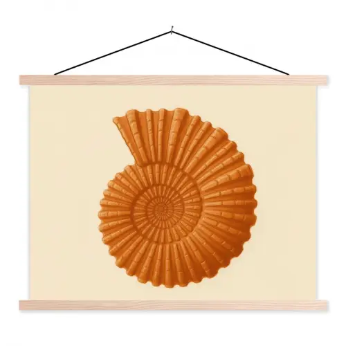 Schelp - Oranje - Ribbels textielposter latten blank klein -3d