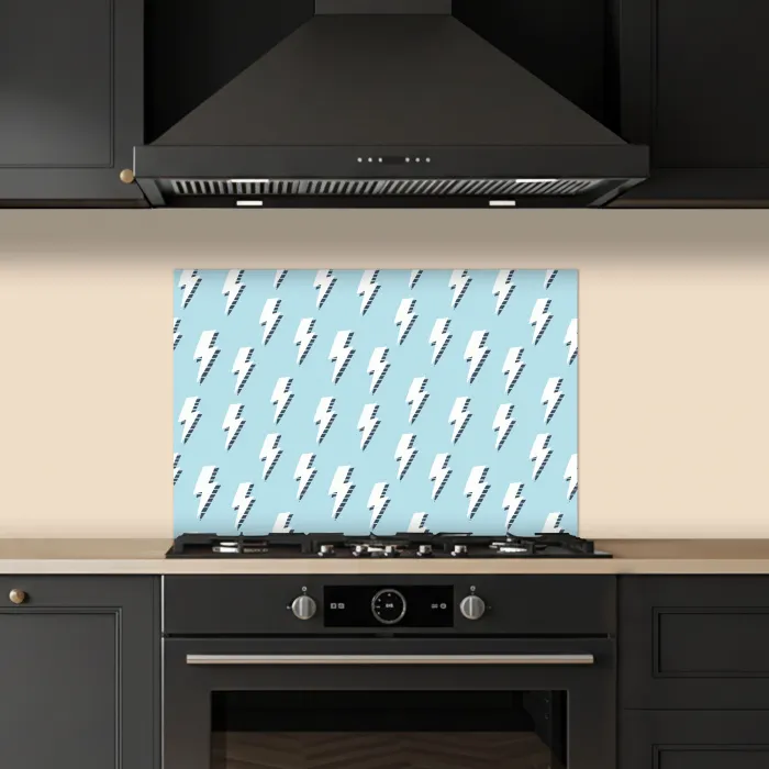 Blauw - Wit - Patroon - Bliksem keuken achterwand spatscherm klein 900 -sfeer1