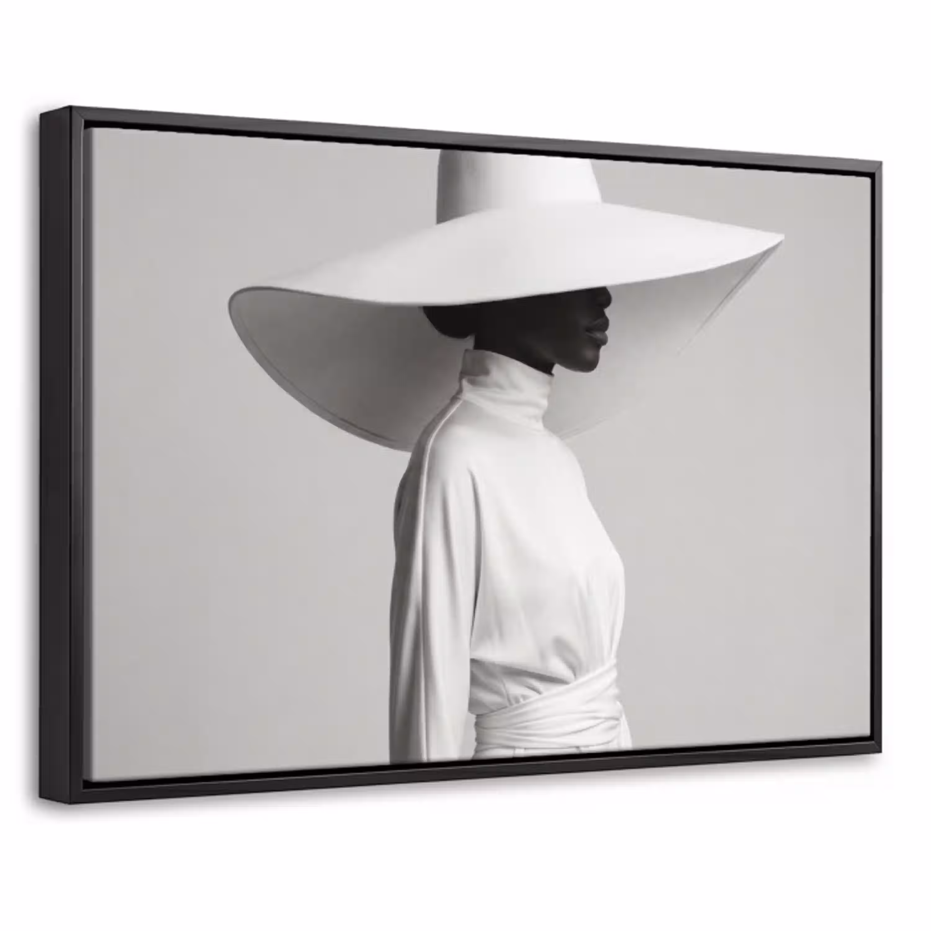 Vrouw - Profiel - Hoed - Zwart - Wit - Minimalistisch Canvas met baklijst klein -threedimensional_3d_global