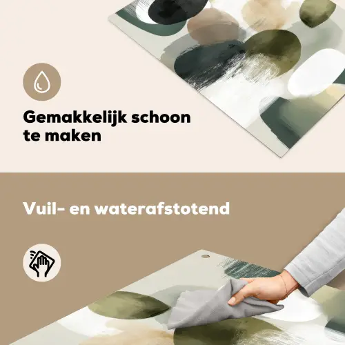 Minimalistisch - Cirkels - Penseelstreken - Beige Inductie beschemer met haakjes klein -ky-schoon-nl