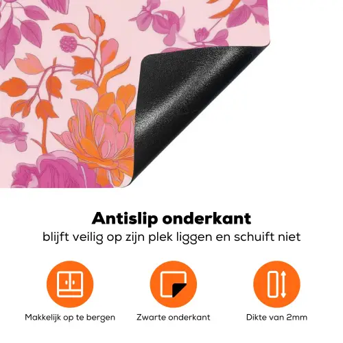 Bloemenpatroon - Roze - Oranje - Bloemen Inductie beschermer vinyl 3mm klein -zzzzzzz-td-onderkant
