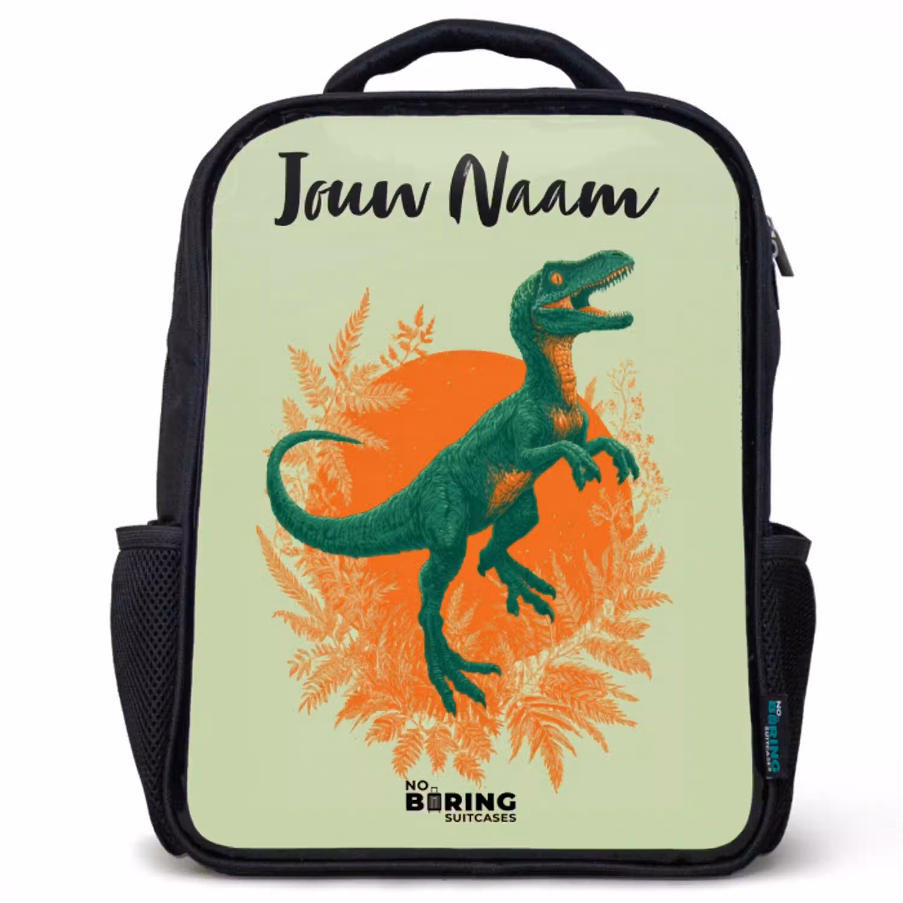 Dino - Natuur - Groen Rugzak - Zwart middel -3d