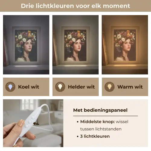 Portret - Vrouw - Bloemen Light Box met kabel (Tafellamp) klein -USP_lichtkleurNL