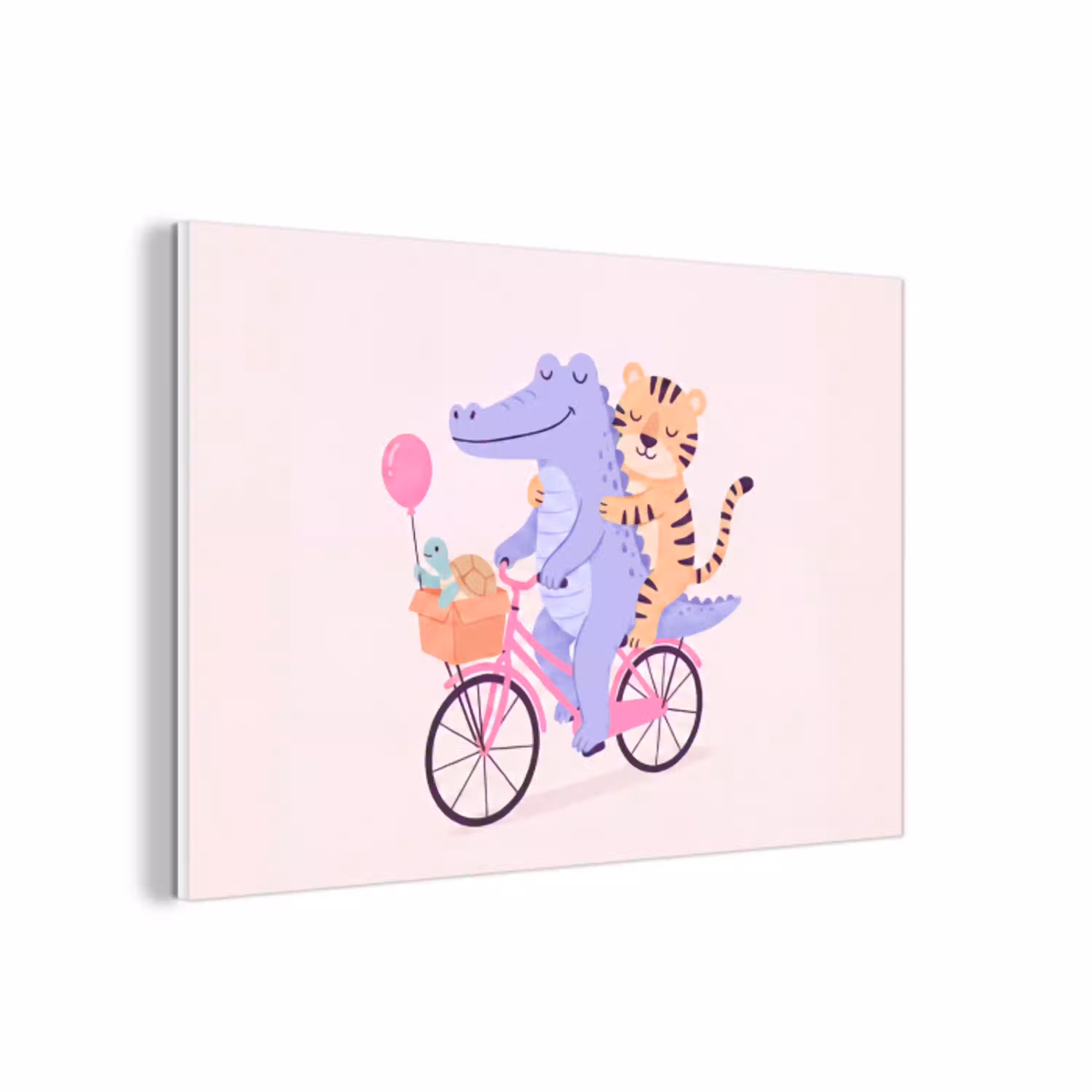 Dieren - Fiets - Vriendschap - Illustratie - Roze forex 5mm xxl -3d