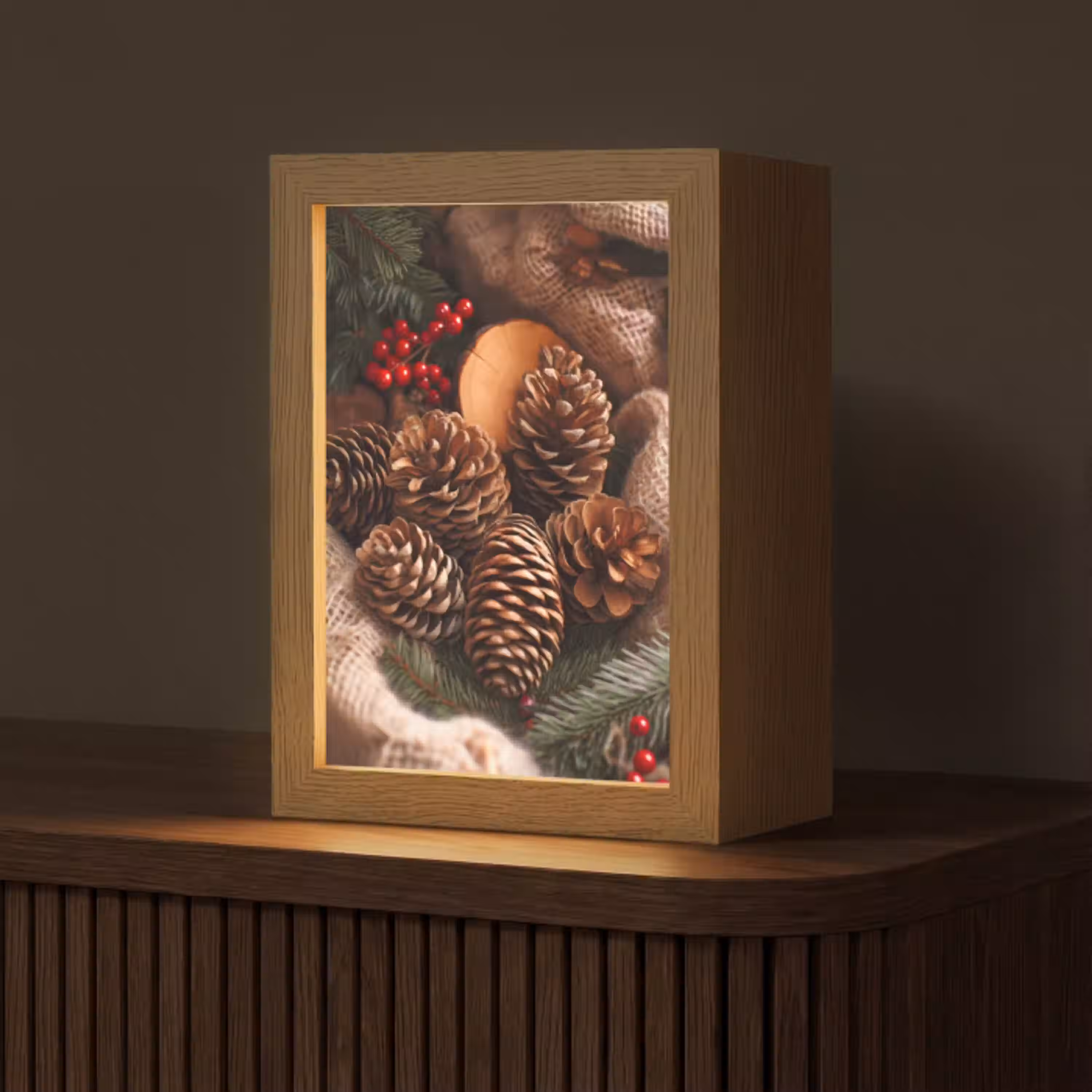Dennenappels - Boom - Winter - Natuur - Bruin Light Box met kabel (Tafellamp) klein -z3d_website
